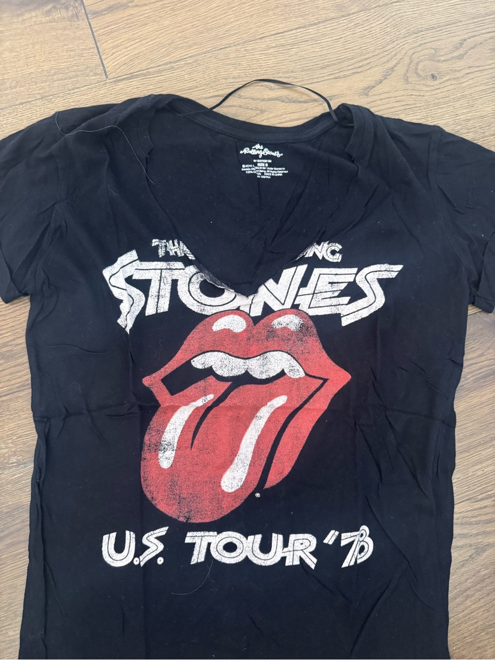the Rolling Stones Black Tee with Red Tongue Graphic